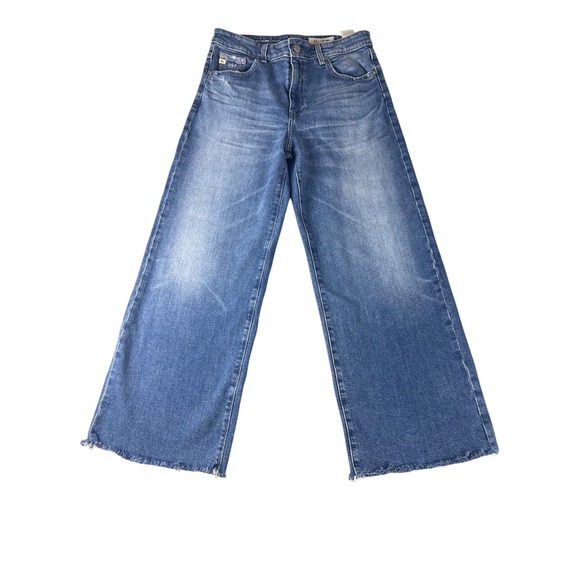 Ag Adriano Goldschmied Denim - AG Adriano Goldschmied Saige Wide Leg Crop Jean 27 Mid Rise Raw Hem Medium Wash